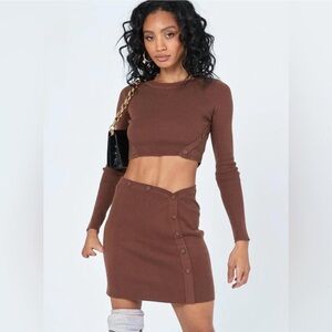 Princess Polly Chocolate Buttoned Skirt Set